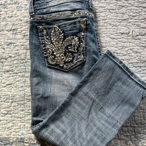 Miss Me Blue Boot Cut Jeans with Silver Embellishments